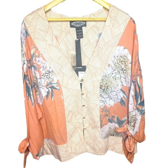 Oliver Tops - Oliver NWT Relaxed Floral Peach Blouse with Tie Sleeves Size S